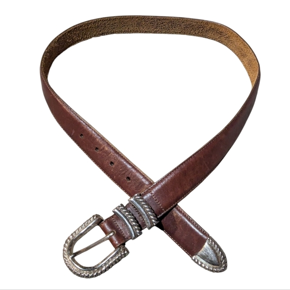 Brighton Brown Leather Belt VINTAGE 90s Western Cowgirl Retro silver - Picture 1 of 6